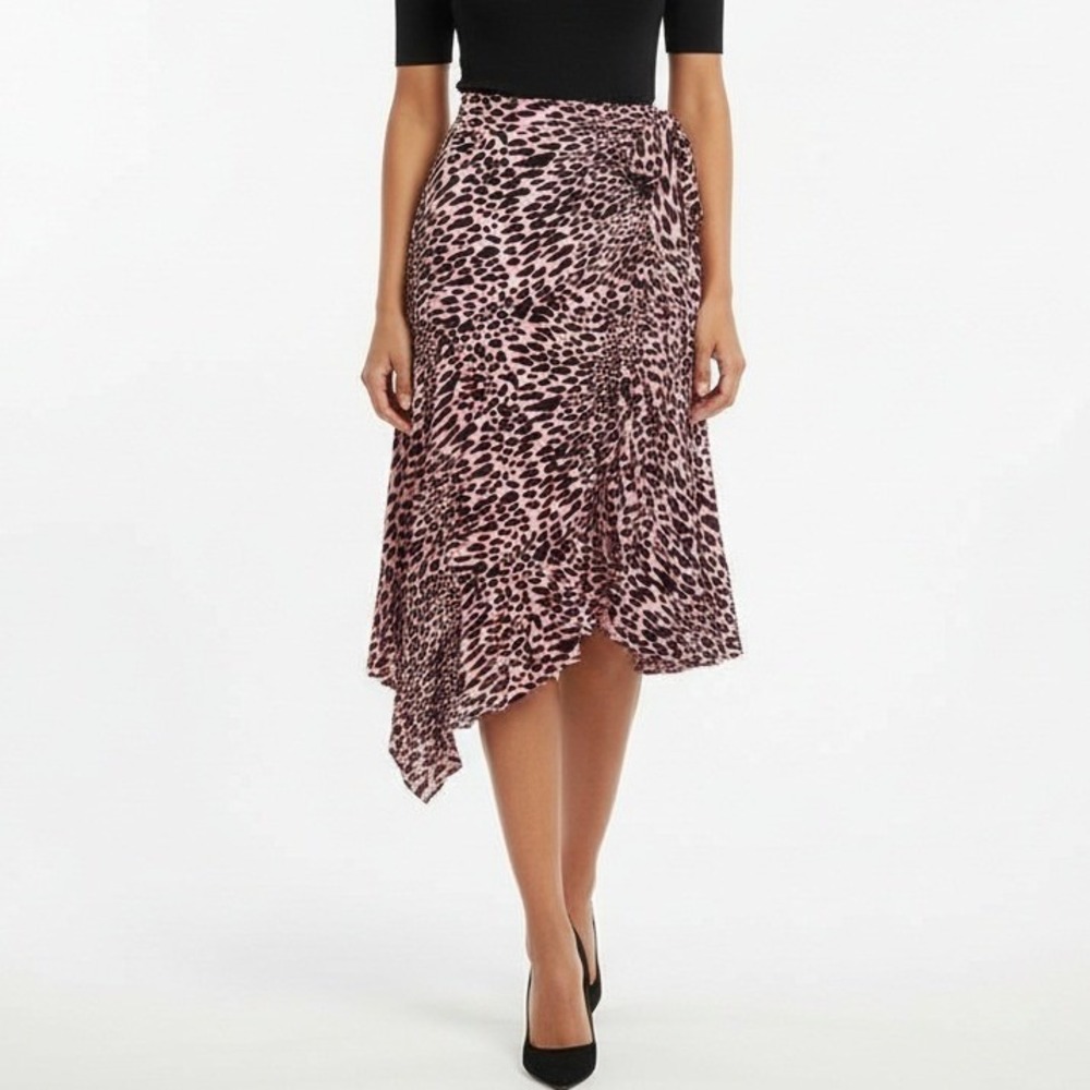 Mod-X Womens Pink Leopard Print Pleated Asymmetrical Midi Skirt Size M